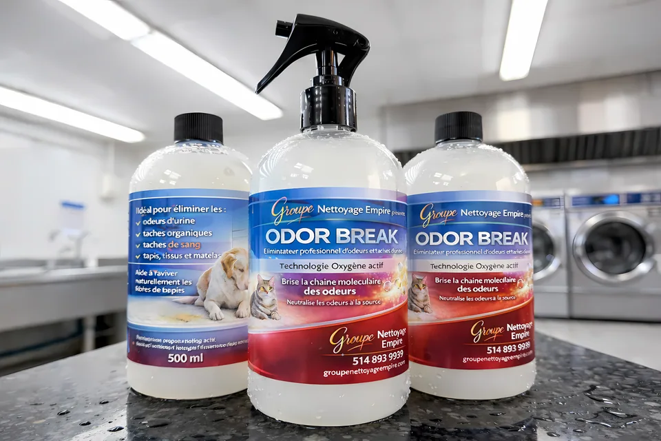 Odor Break — neutralisant professionnel d'odeurs à la source, peroxyde d'hydrogène, tapis et tissus